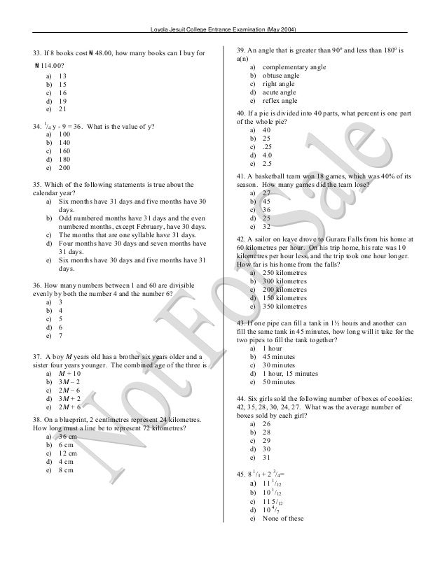 common entrance test papers